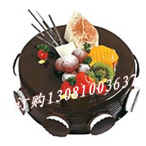 商品详细;8寸巧克力+水果蛋糕-赠送生日蜡烛、托盘刀叉