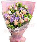 商品详细;11枝粉玫瑰，黄英插间-粉色绵纸单面包装